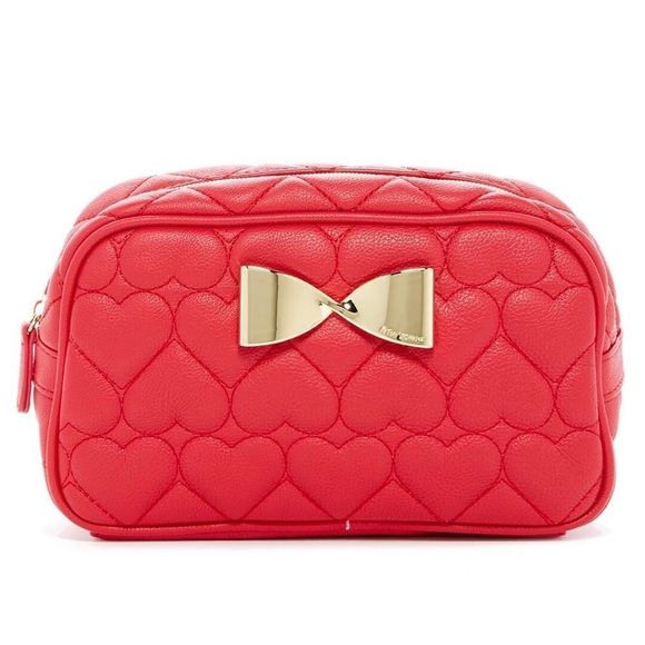 ▪️Betsey Johnson Red Heart Cosmetic w/ Gold Bow - Picture 1 of 6